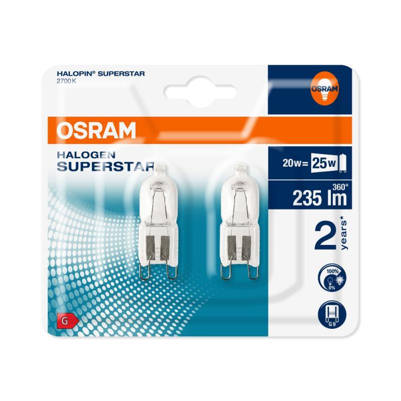 2er Pack OSRAM G9 HALOPIN ECO Halogenlampe 20W 2700K warmweiß